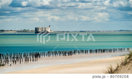 Fort Boyard from the Oleron Island, with turquoise ocean Fort Boyard from the Oleron Island, with turquoise ocean 80709208