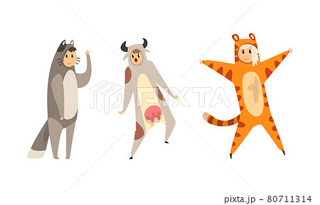 Man and Woman Dressed in Onesie Representing Various Animal Vector Set Man and Woman Dressed in Onesie Representing Various Animal Vector Set 80711314
