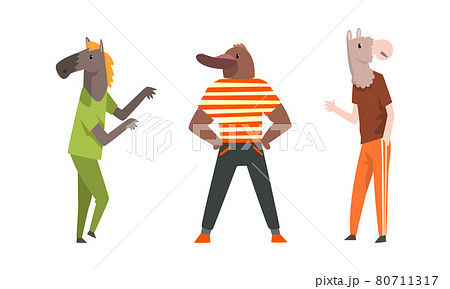 Animal Character Wearing Human Clothing in Standing Pose Vector Set 80711317