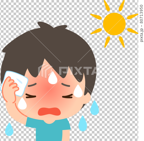 屋外でたくさん汗をかいている若い男性 80713950