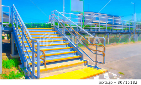 田舎の無人駅 ホームへの階段のイラスト素材