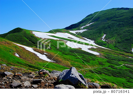 山形県　残雪の月山 登山道 牛首 80716341