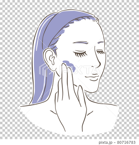 Illustration of a woman wearing a hair band, applying basic makeup cream to her face with her fingers Illustration of a woman wearing a hair band, applying basic makeup cream to her face with her fingers 80716783