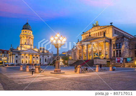 Panoramic view of famous Gendarmenmarkt square  at sunset in Berlin 80717011