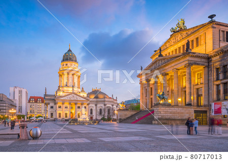 Panoramic view of famous Gendarmenmarkt square at sunset in Berlin Panoramic view of famous Gendarmenmarkt square at sunset in Berlin 80717013