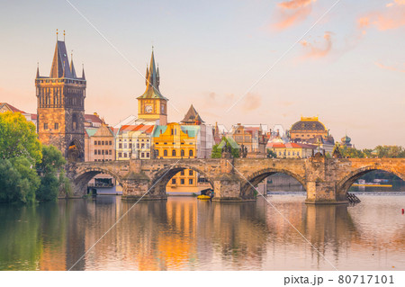 Famous iconic image of Charles bridge and Praguecity skyline 80717101