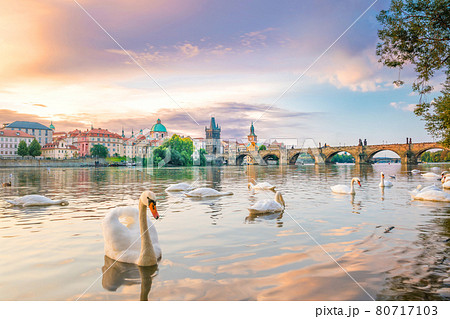 Famous iconic image of Charles bridge and Praguecity skyline 80717103