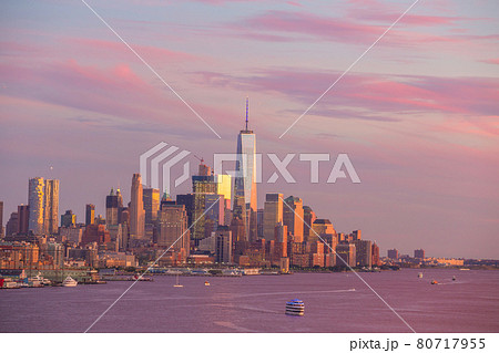 New York City midtown Manhattan sunset skyline panorama view over Hudson River New York City midtown Manhattan sunset skyline panorama view over Hudson River 80717955