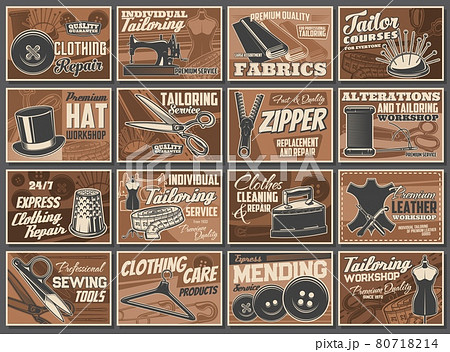 Tailoring service and sewing tools retro posters 80718214