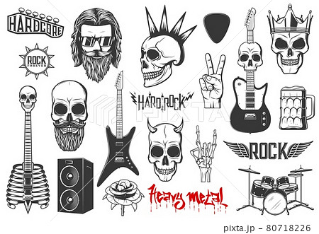 Hard rock music vector icons heavy metal signs Hard rock music vector icons heavy metal signs 80718226
