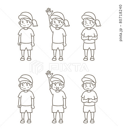 運動会の半ズボンの子供 線画のみ のイラスト素材