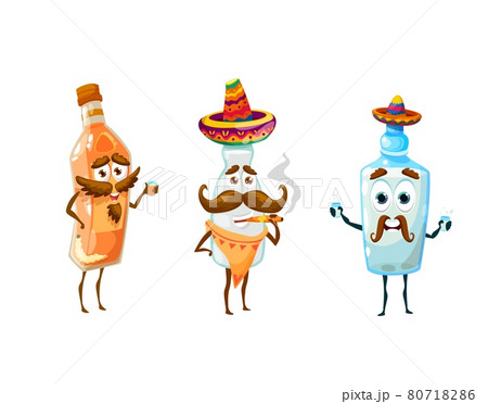 Cartoon Mexican pulque, mezcal, tequila characters Cartoon Mexican pulque, mezcal, tequila characters 80718286