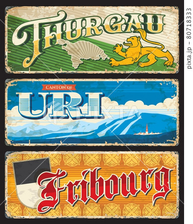 Thurgau, Uri and Fribourg Swiss cantons tin signs 80718333