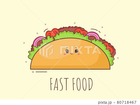 Cute Taco Fast Food Background Vector Illustration With Refreshing Ingredients. Tasty Image Meal in Flat Style Design Cute Taco Fast Food Background Vector Illustration With Refreshing Ingredients. Tasty Image Meal in Flat Style Design 80718467