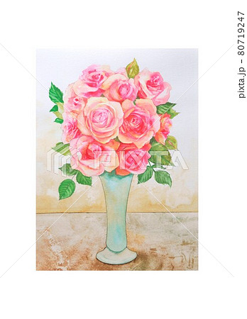 花瓶に生けられたバラの花のカードのイラスト素材