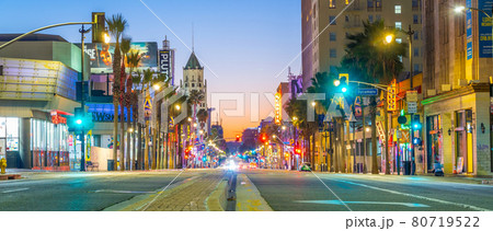 View of world famous Hollywood Boulevard district in Los Angeles, California, USA 80719522
