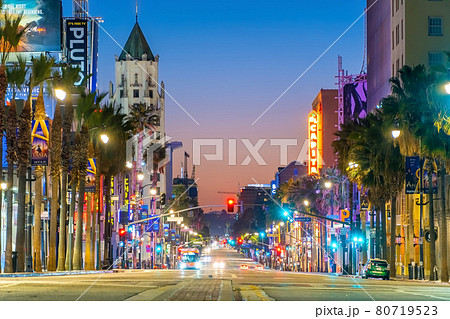 View of world famous Hollywood Boulevard district in Los Angeles, California, USA 80719523