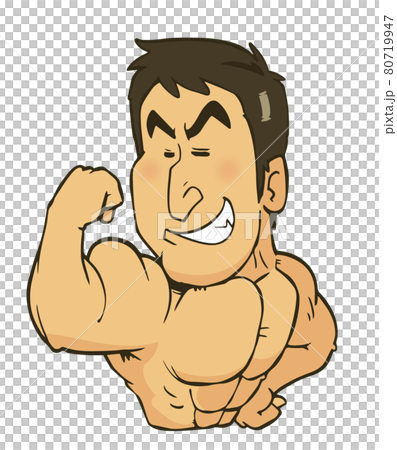 Illustration of a man bragging about muscles 80719947