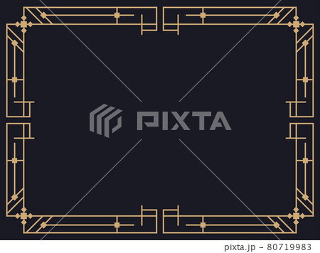 Art deco frame. Vintage linear border. Design a template for invitations, leaflets and greeting cards. Geometric golden frame. The style of the 1920s - 1930s. Vector illustration 80719983