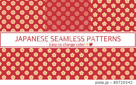 シームレスパターン　和柄　赤　金色 80720342