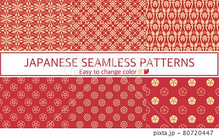 シームレスパターン　和柄　赤　金色 80720447
