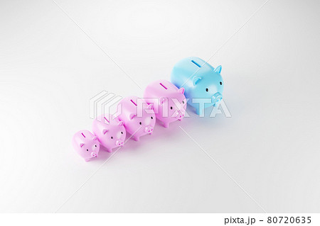 Piggy bank arranging growth size. Save money and investment concept. 3d illustration 80720635