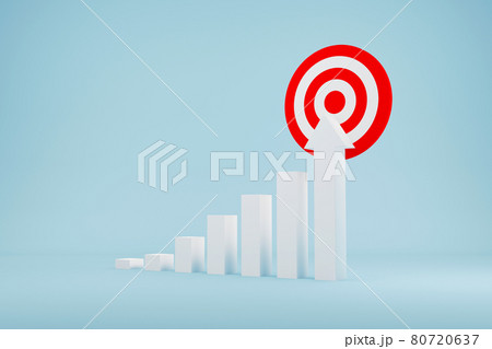 Graph with arrow sign growing growth to goal. 3d illustration 80720637