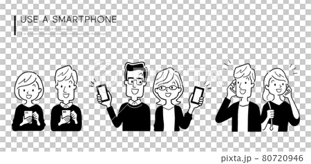 Monotone Illustration Material: Young couples, couples, sets using smartphones Monotone Illustration Material: Young couples, couples, sets using smartphones 80720946