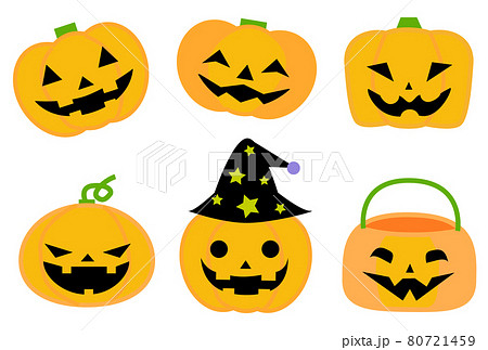 ハロウィーンのかぼちゃランタンのセットイラストのイラスト素材 ハロウィーンのかぼちゃランタンのセットイラストのイラスト素材