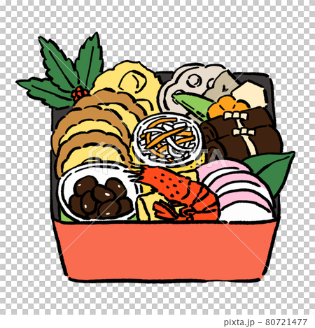 墨絵風のおせち料理のベクターイラストのイラスト素材