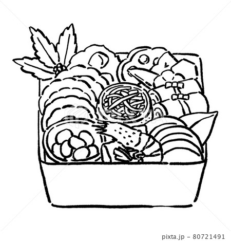 墨絵風のおせち料理のベクターイラストのイラスト素材