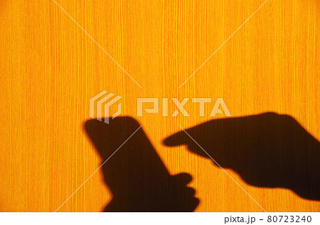 部屋の窓から西日が差してスマホを持つ手と操作する手の影が奥の襖に映る情景 80723240
