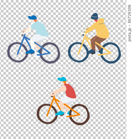 自転車を漕ぐ人々のベタ塗りイラストセット 80726306