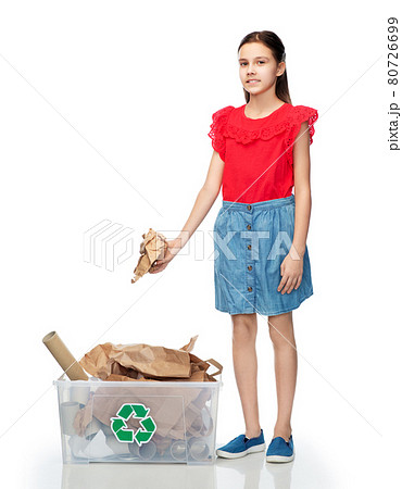 smiling girl sorting paper waste 80726699