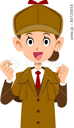 ガッツポーズする女性の探偵の上半身のイラスト素材