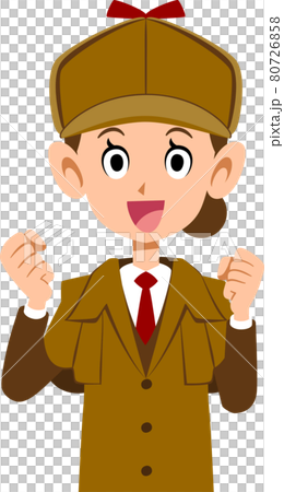 ガッツポーズする女性の探偵の上半身のイラスト素材
