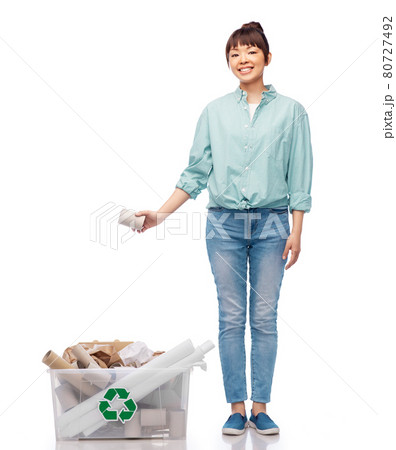 happy smiling asian woman sorting paper waste 80727492