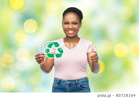 african american woman holding recycling sign 80728164