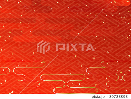 濃い赤色と金色の華やかな和風模様 80728398