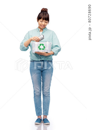 smiling young asian woman sorting metallic waste 80728690