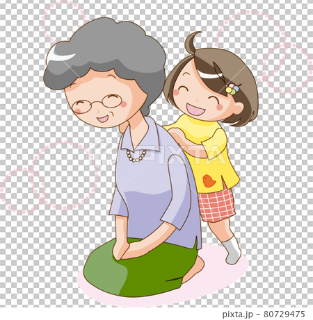 女の子がおばあちゃんの肩を叩くイラストのイラスト素材