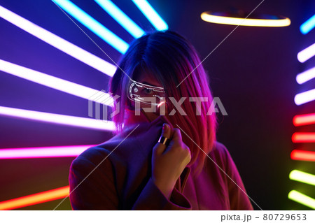 Cyber girl. Beautiful young woman, futuristic style. Cyber girl. Beautiful young woman, futuristic style. 80729653