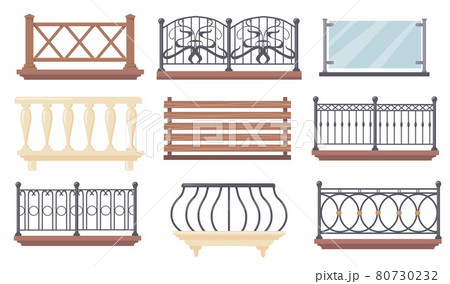 Vintage and modern balcony railings vector illustrations set 80730232