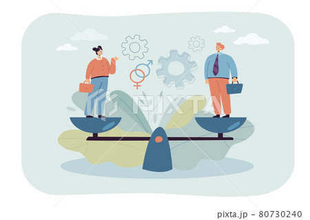 Tiny People Standing On Weighing Dishes Of Stock Illustration