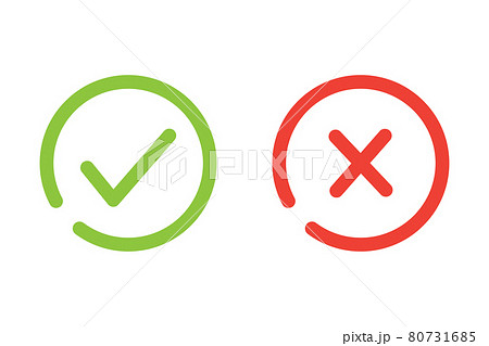 Tick and cross signs. Green checkmark OK and red X icons vector. Circle symbols YES and NO button for vote, decision, web, logo, app, UI. illustration. Tick and cross signs. Green checkmark OK and red X icons vector. Circle symbols YES and NO button for vote, decision, web, logo, app, UI. illustration. 80731685