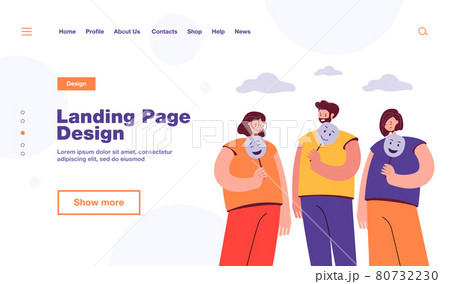 Depressed and angry people holding masks with happy faces Depressed and angry people holding masks with happy faces 80732230