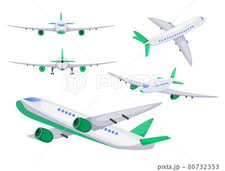Airplane from different angles vector flat illustrations set 80732353
