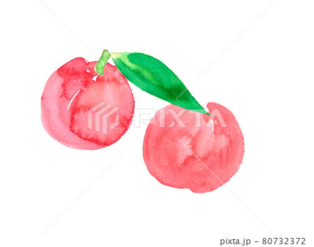 もも 2個 葉つき 水彩 背景のイラスト素材