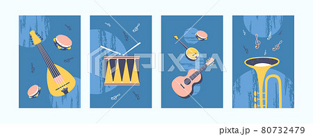 Musical instruments illustrations set in pastel colors 80732479