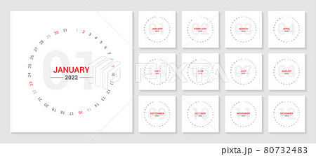 2022 Planner Circle Calendar. Saturday and Sunday weekend. Simple unique planner calendar template vector design. 80732483